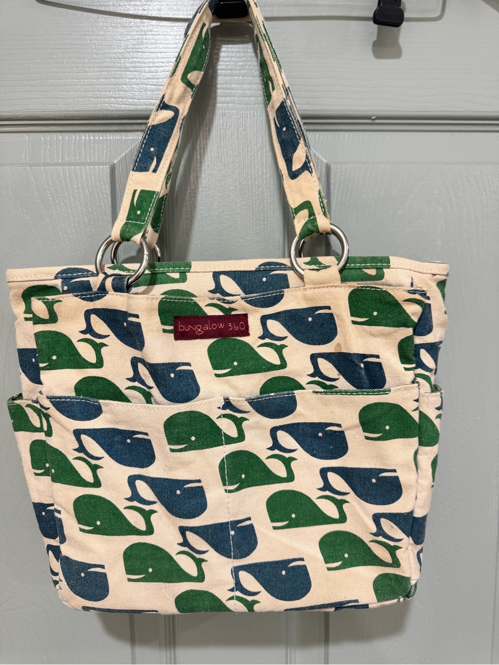 Bungalow 360 Canvas Tote Bag - Cream, Green, Navy Blue